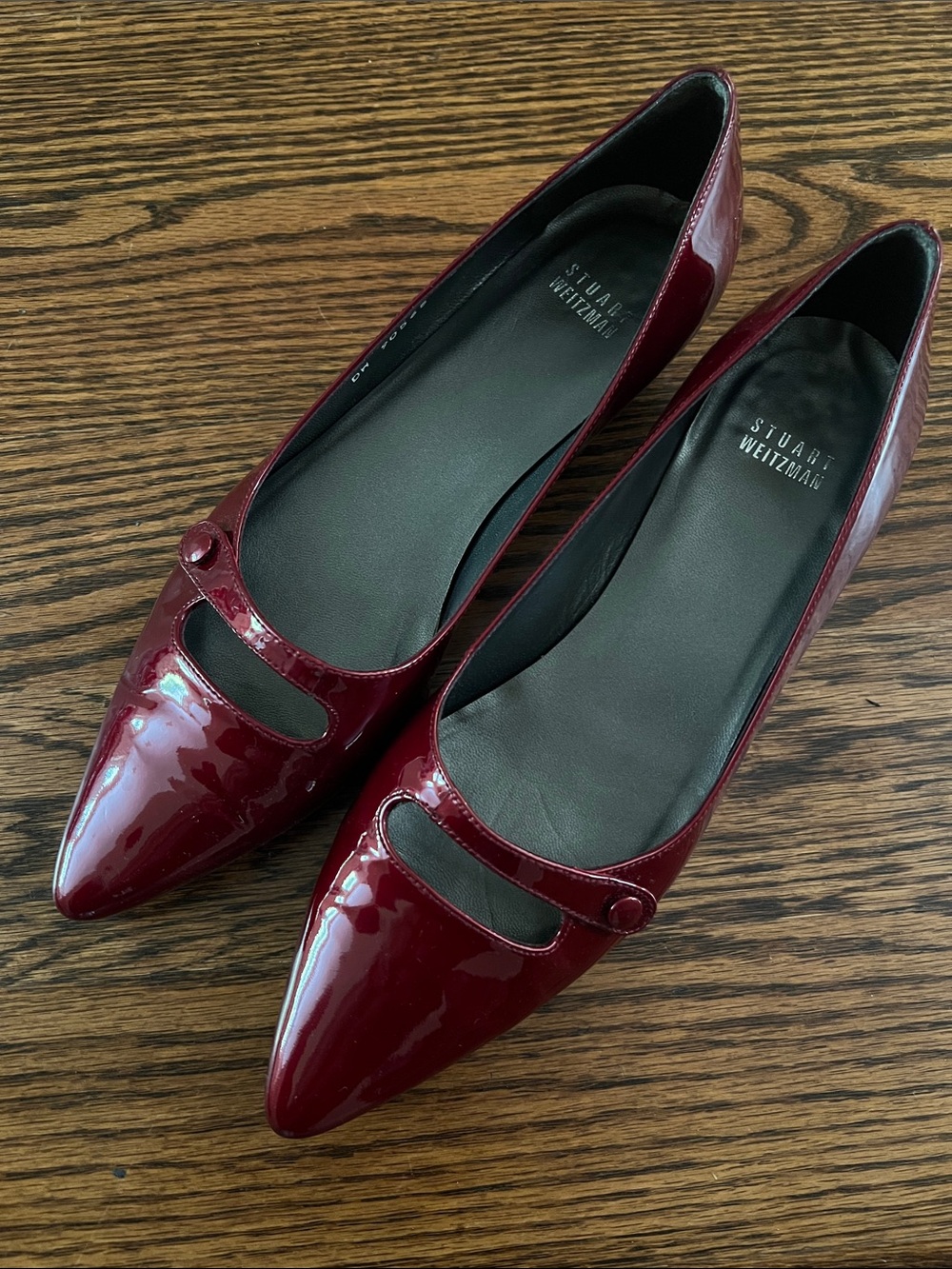 Stuart Weitzman Women's Wine Patent Pointed-Toe Flats with Strap